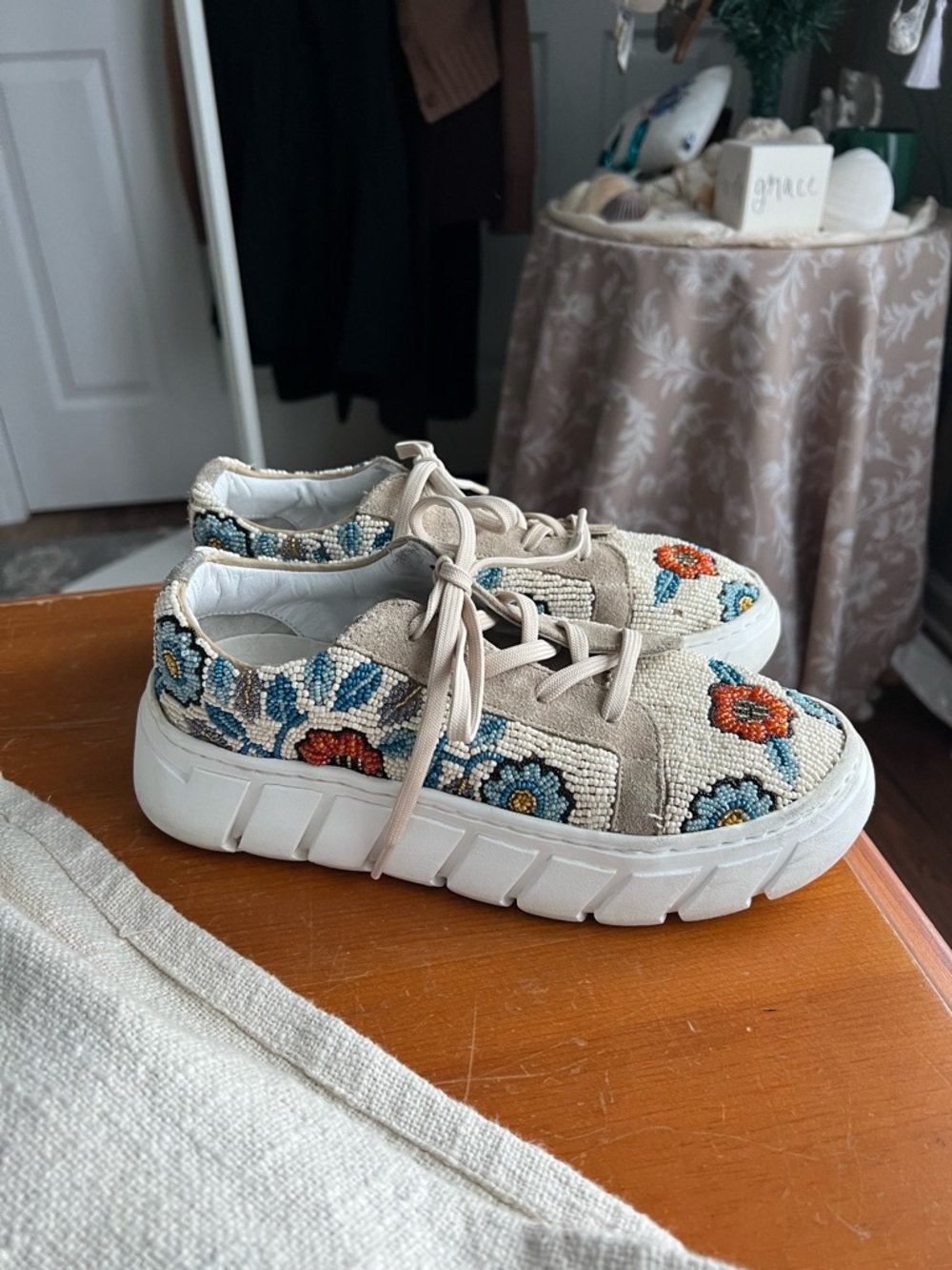 Free People View From the Top Beaded Platform Sneakers